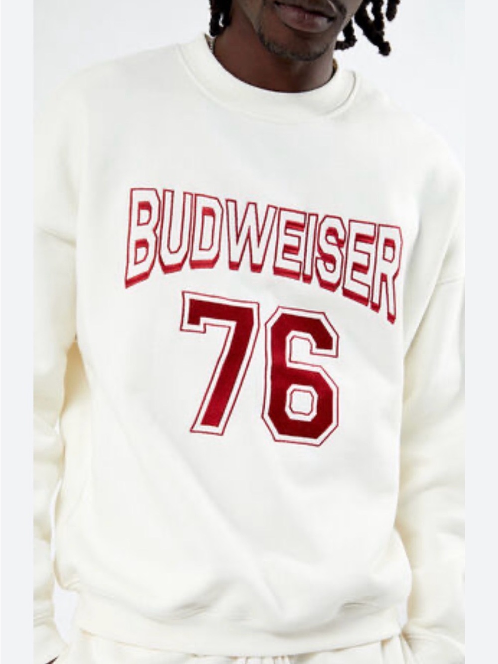 PacSun Budweiser Cream Crewneck Heavyweight  Sweatshirt Sz M